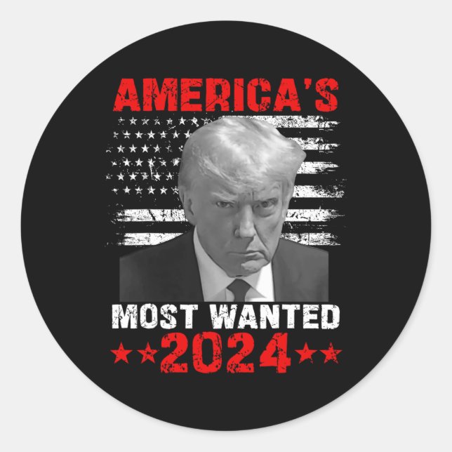 Sticker Rond Trump 2024 le plus Recherché (Devant)