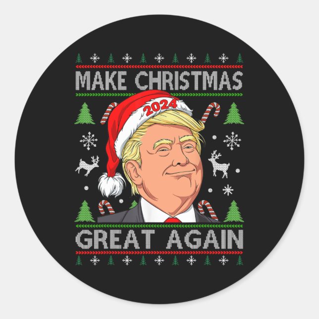 Sticker Rond Trump 2024 Rendre à Noël sa grandeur un pull laid (Devant)