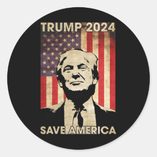 Sticker Rond Trump 2024 Sauvez l'Amérique Amérique - Drapeau Él