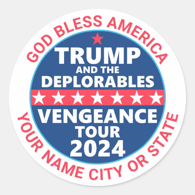 Sticker Rond Trump 2024 Vengeance Tour Déplorable Politique (Devant)