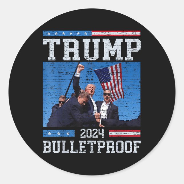 Sticker Rond Trump, à l'épreuve des balles, première légende Do (Devant)