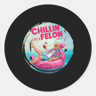 Sticker Rond Trump Chillin Comme Un Felon Summer Retro Pool Flo