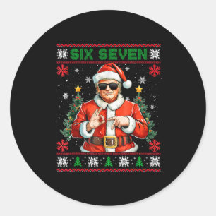 Sticker Rond Trump dit 67 Meme Six Seven Drôle Noël Laid 