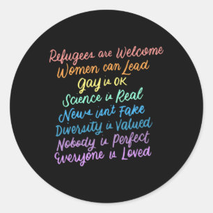 Sticker Rond Trump Diversité Science Réfugiés Aimer les femmes 