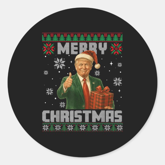 Sticker Rond Trump drôle laide de Noël rendre Noël super (Devant)