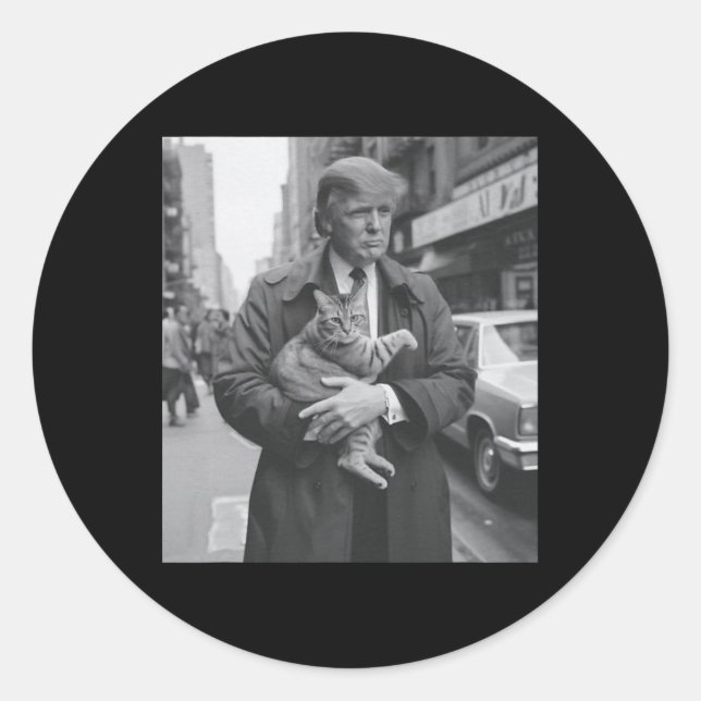 Sticker Rond Trump Et Chat À Newyork (Devant)