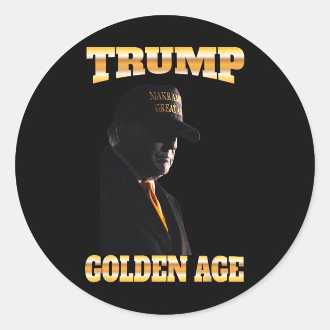 Sticker Rond Trump Golden Age Silhouette 45 47 Cravate d'or (Devant)