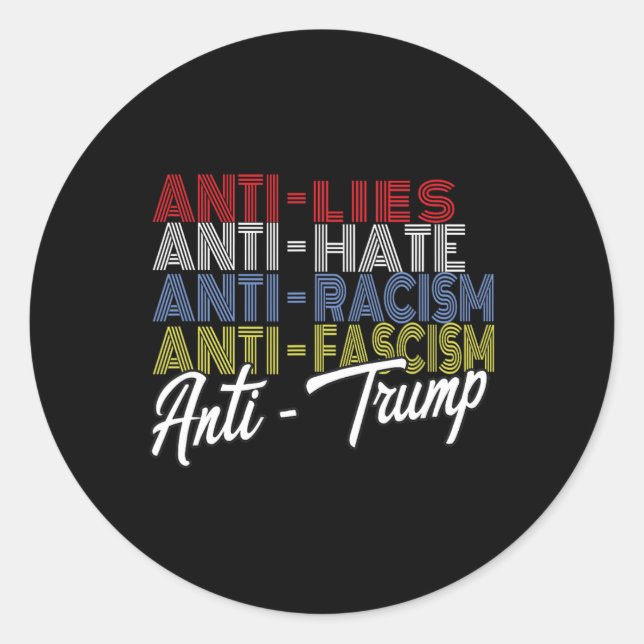 Sticker Rond Trump Hate Lies And Fascism Résister Au Vote 5 Nov (Devant)