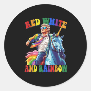 Sticker Rond Trump Riding Unicorn Rouge Blanc Et Arc En Ciel Dr