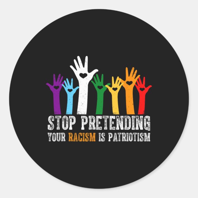 Sticker Rond Trump Shirt Stop Pretending Your Racing Is Patriot (Devant)