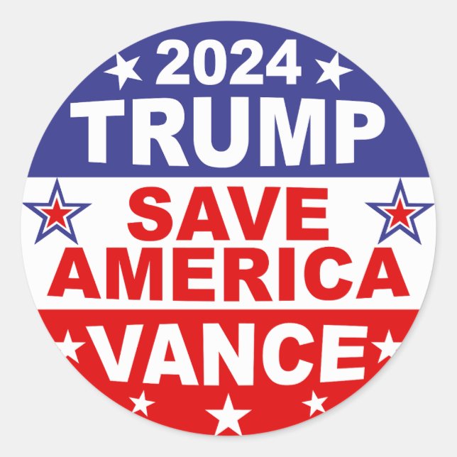 STICKER ROND TRUMP VANCE 2024 SAVE AMERICA (Devant)