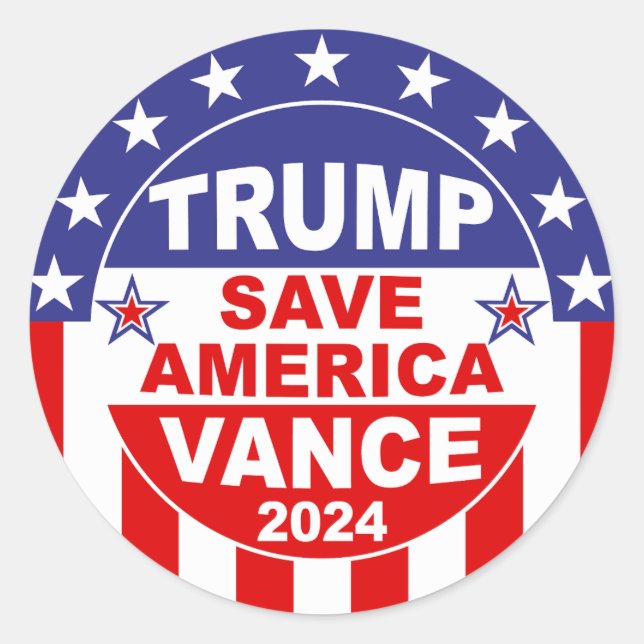 STICKER ROND TRUMP VANCE 2024 SAVE AMERICA (Devant)