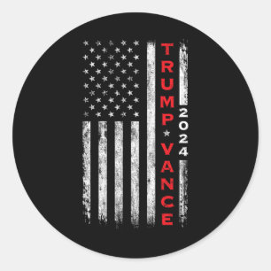 Sticker Rond Trump Vance 2024 - Vintage - Sourd - Drapeau verti