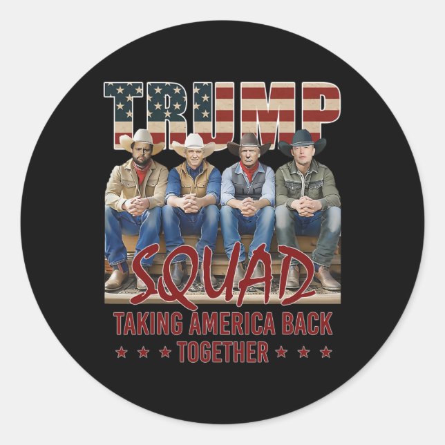 Sticker Rond Trump Vance Kennedy Elon Squad contre l'Amérique (Devant)