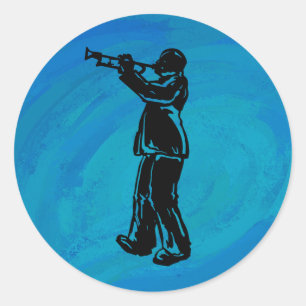 Sticker Rond Trumpet bleu New York Boogie Nuits