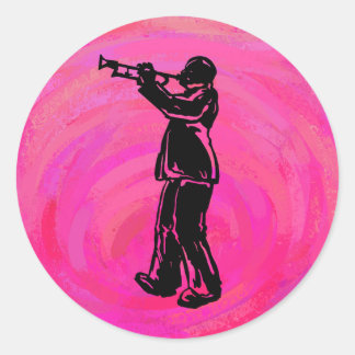 Sticker Rond Trumpet Boogie Nuits New York Hot rose