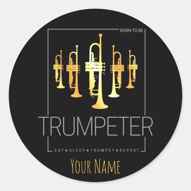 Sticker Rond Trumpet né pour être trompette pour les musiciens (Devant)
