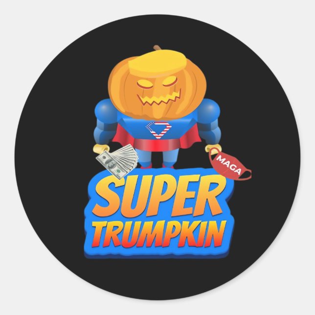 Sticker Rond Trumpkin Funny Citrouille Head Halloween Costume C (Devant)