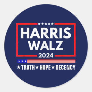 Sticker Rond Truth Hope Decency Harris Walz 2024