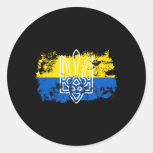 Sticker Rond Tryzub Stand Uni avec l'Ukraine Trident Ukrainien