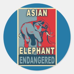 Sticker Rond Tshirts asiatiques Eléphants Pop Art en danger