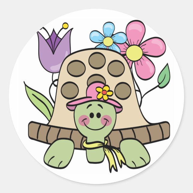 Sticker Rond Tshirts et cadeaux de tortue printanière (Devant)