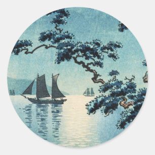 Sticker Rond Tsuchiya Koitsu Maiko bord de mer shin hanga