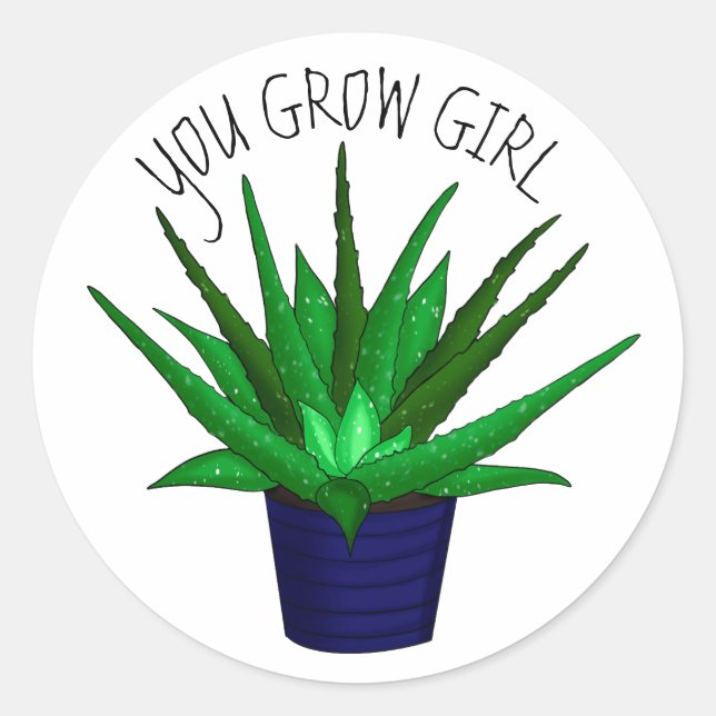 Sticker Rond Tu Grandis Fille | Funny Plante Pun (Devant)