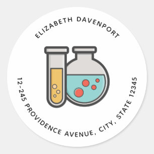 Sticker Rond Tube d'essai de chimie et adresse du bécher