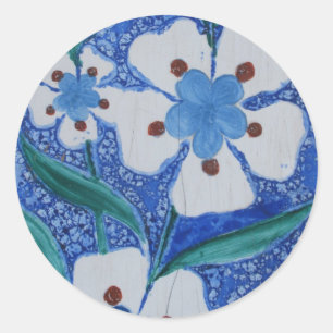 Sticker Rond Tuile de céramique bleue et blanche ottomane turq