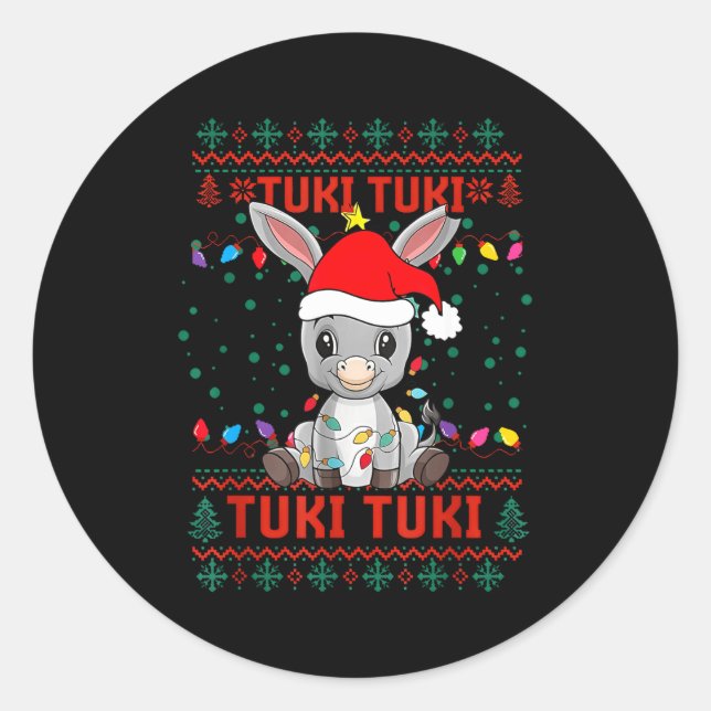 Sticker Rond Tuki Tuki Santa Hat Spanish Mexican Christmas Swea (Devant)
