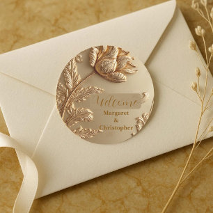 Sticker Rond Tulipe Dorée Ornée Motifs Floraux de Bienvenue Mar