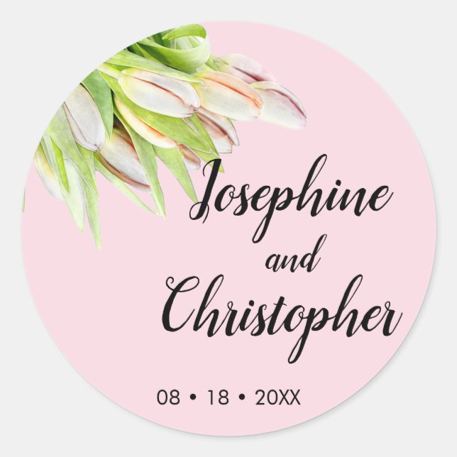 Sticker Rond Tulipe rose personnalisée Mariages artistiques d'é (Devant)