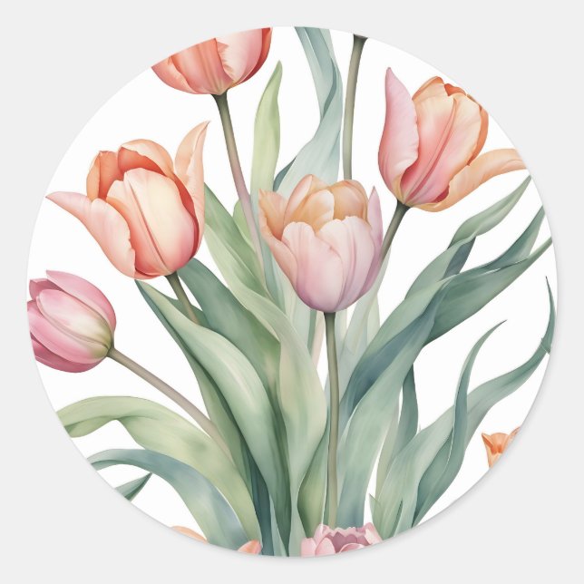 Sticker Rond Tulipe sophistiquée avec aquarelle (Devant)
