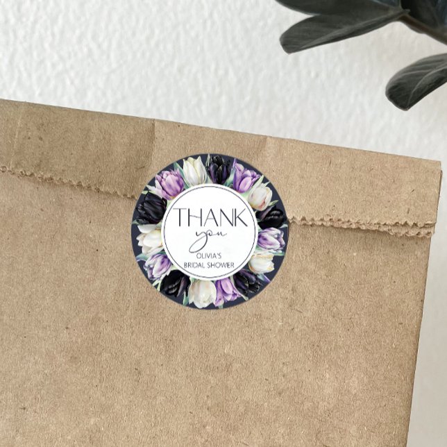 Sticker Rond Tulipes blanches noires Merci de douche nuptiale (Créateur téléchargé)