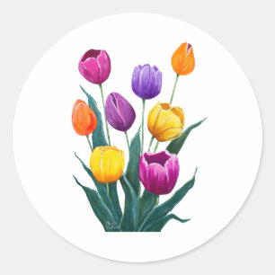 Sticker Rond Tulipes Colorées