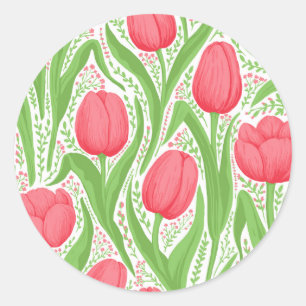 Sticker Rond Tulipes en rouge et vert