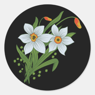 Sticker Rond Tulipes et jonquilles Fleurs Arrière - plan noir
