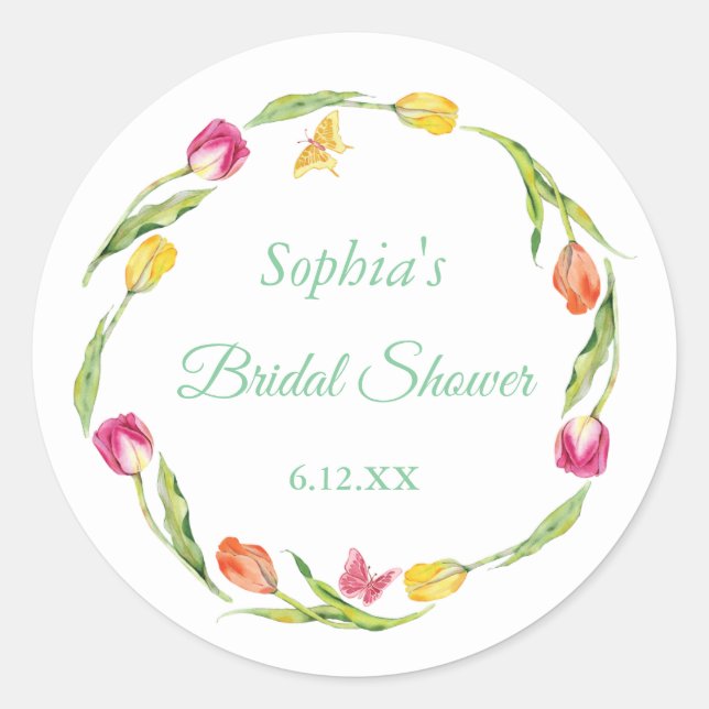 Sticker Rond Tulipes et Papillons Fête de Mariage Blanche (Devant)