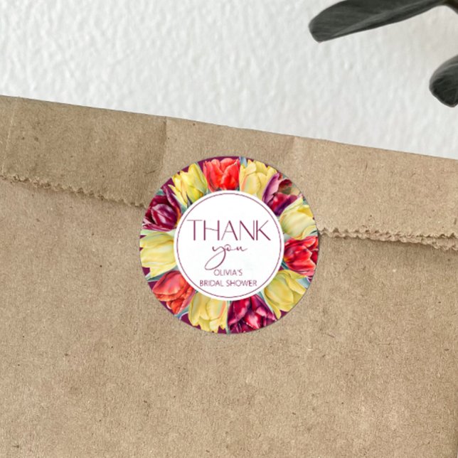 Sticker Rond Tulipes jaune rouge Merci de douche nuptiale (Créateur téléchargé)