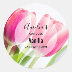 Sticker Rond Tulipes roses avec Feuilles verts - Bougies