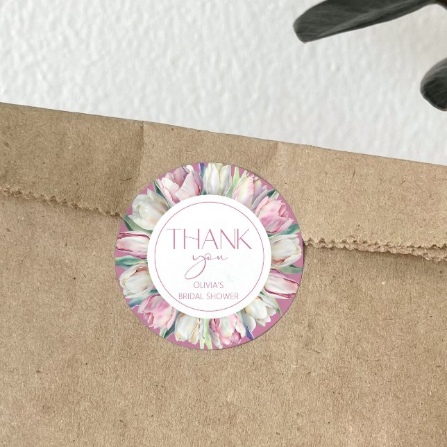Sticker Rond Tulipes roses et blanches Remerciements pour la fê (Créateur téléchargé)