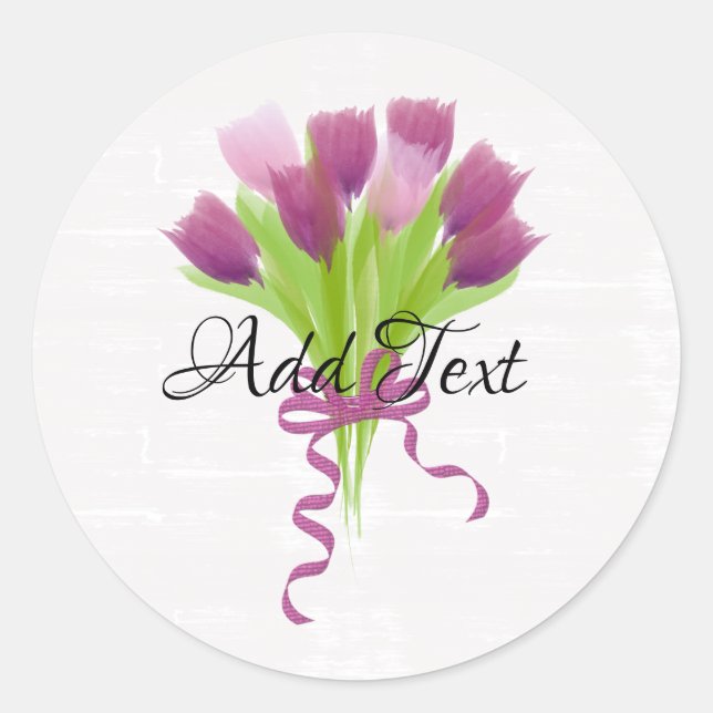 Sticker Rond Tulipes roses et violettes Ajouter du texte (Devant)