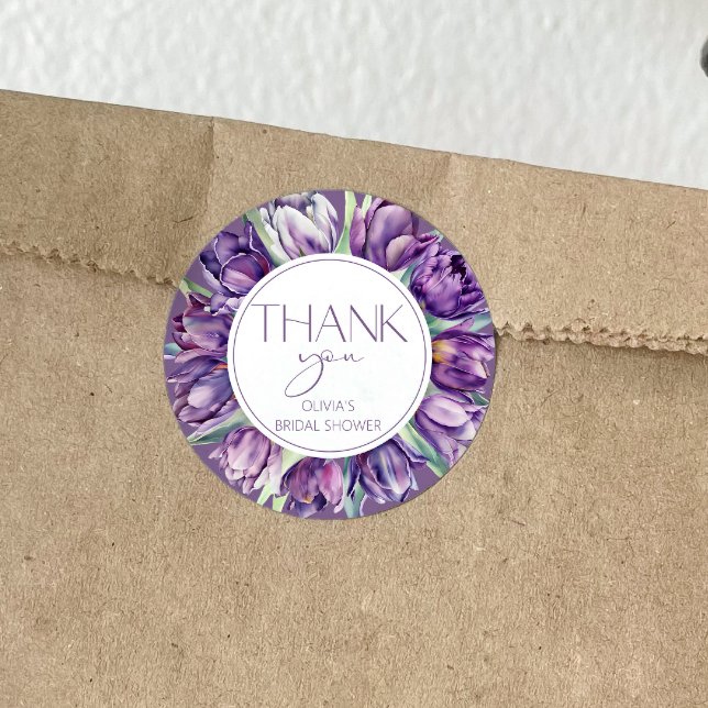 Sticker Rond Tulipes violettes Merci de douche nuptiale (Créateur téléchargé)
