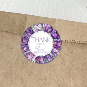 Sticker Rond Tulipes violettes Remerciements pour Baby Shower