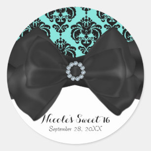Sticker Rond Tulle et noir damassé chic nœud glamour fête Sweet