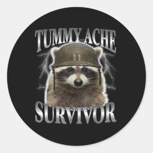 Sticker Rond Tummy Ache Survivor Raccoon Drôle Dire Chats Mème