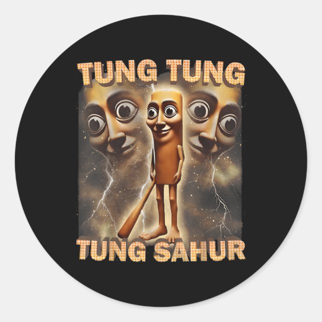 Sticker Rond Tung Tung Tung Sahur drôle Mème Brainrot Humour Ge (Devant)