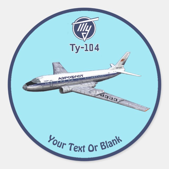 Sticker Rond Tupolev (Т у п л о в) Tu-104 Airliner (Devant)