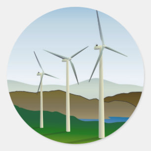 Sticker Rond Turbine éolienne par lac